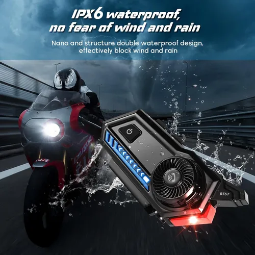 Vista 4 de Casco de motocicleta Bluetooth, Bluetooth 5.3 EDR inalámbrico para motocicleta, respuesta automática, auriculares de alta calidad de sonido