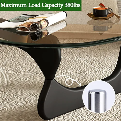 Vista 6 de Mesa auxiliar triangular de cristal, mesa de centro moderna de mediados de siglo para sala de estar, mesa de centro de vidrio abstracto con base