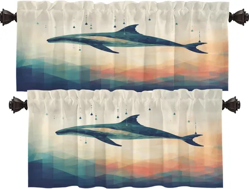 Vista 107 de Shrahala Beige and Orange Abstract Art Brushstrokes Tier Curtains for Kitchen Windows, Abstract Oil Paint Cafe Curtain Multilayer Polyester Blackout