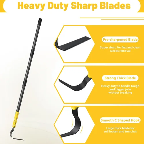 Vista 6 de Herramienta de azada de jardín, 63 pulgadas en forma de L, herramientas de jardín con mango largo ajustable para desmalezar, aflojar la tierra