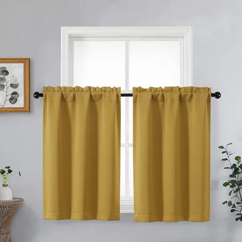 Vista 215 de OVZME Aqua Blackout Curtains for Small Window Treatment, Light Blocking Short Kitchen Window Curtains Over Sink, Dual Rod Pocket Half Window Tiers