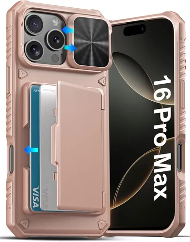 Vista 11 de ATATOO Funda para iPhone 16 con tarjetero (almacena 3-5 tarjetas) [bloqueo RFID] y funda para cámara deslizante, protección de grado militar, funda