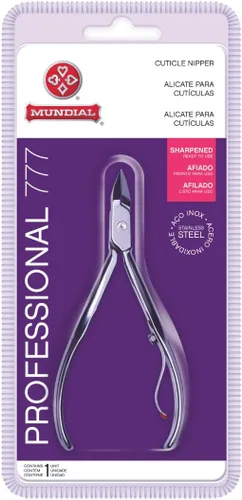 MUNDIAL 777 Professional - Cortadora de cutículas afilada para manicura y pedicura, mango de acero inoxidable más largo