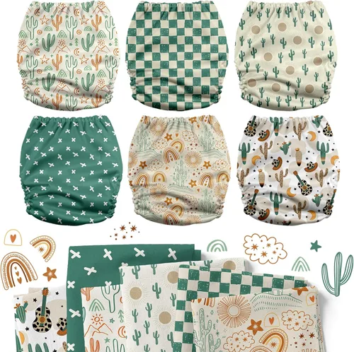 Vista 2 de Mama Koala Pañales de tela 3.0 para bebé con 6 insertos, con 2 paquetes reutilizables para colgar en seco y húmedo
