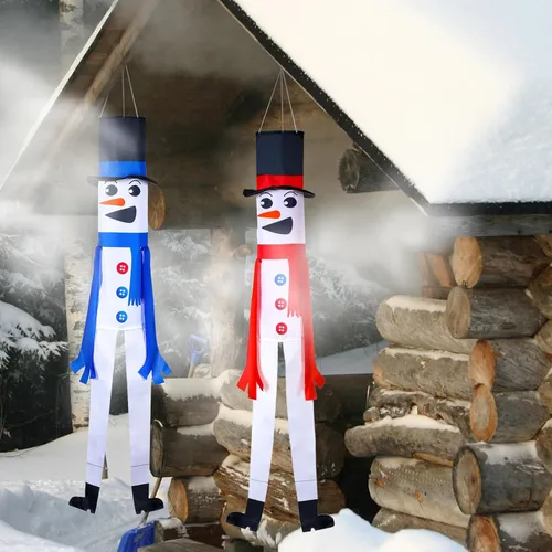 Vista 5 de 2 calcetines de viento de muñeco de nieve 3D para colgar al aire libre, calcetines de viento decorativos para invierno, Hanukkah, Navidad