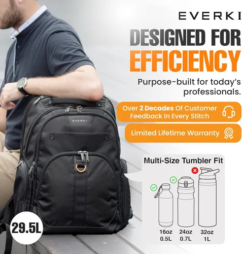 Vista 3 de Mochila EVERKI Atlas para Laptop de Negocios - Mochila para Mujeres o Hombres para el Trabajo, Negro