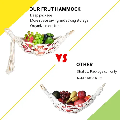 Vista 2 de Luxanna Cesta de frutas para cocina, macramé, hamaca colgante de frutas debajo del gabinete, cesta de verduras con dos ganchos