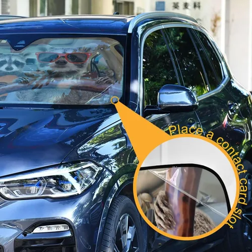 Vista 3 de Parasol plegable para parabrisas de automóvil, con estampado de mapache gracioso, animal conduciendo, protección contra rayos UV, parasol