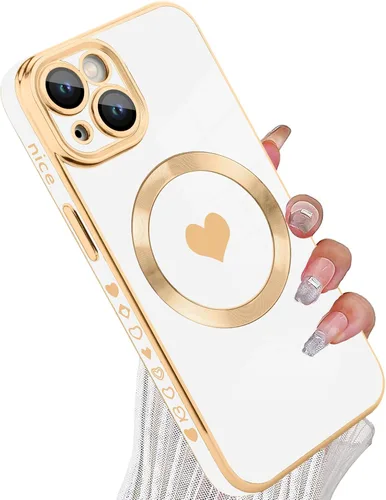Vista 69 de tharlet Funda Magnética para iPhone 11 [Compatible con Magsafe] Lindo Corazón de Amor de Lujo Chapado Borde Dorado Parachoques con Lente de Cámara
