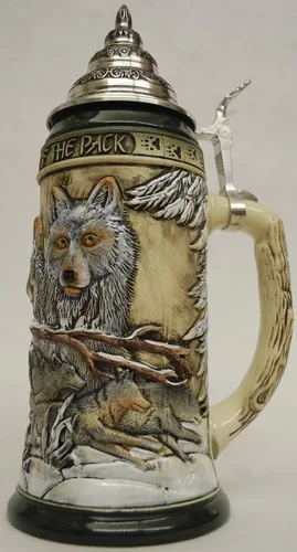 Vista 3 de Cerveza Alemana Stein el poder del lobo Pack Relief Stein jarra de 0,75 litros, taza de cerveza KI 955 0,75L