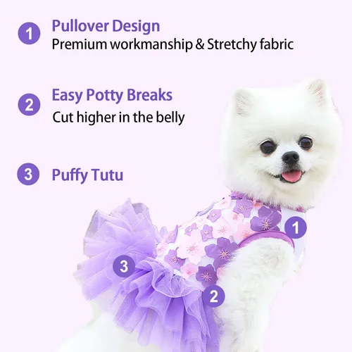 Vista 4 de Firpus Vestido para perro, ropa para perros pequeños y niñas, vestido de cumpleaños para perro, vestidos para perros pequeños, ropa de cachorro