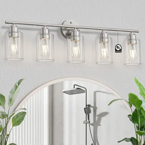 Vista 15 de Espird Lámpara de baño negra de 3 luces para tocador, moderna lámpara de pared para baño, lámpara de pared de granja, apliques de pared negro mate