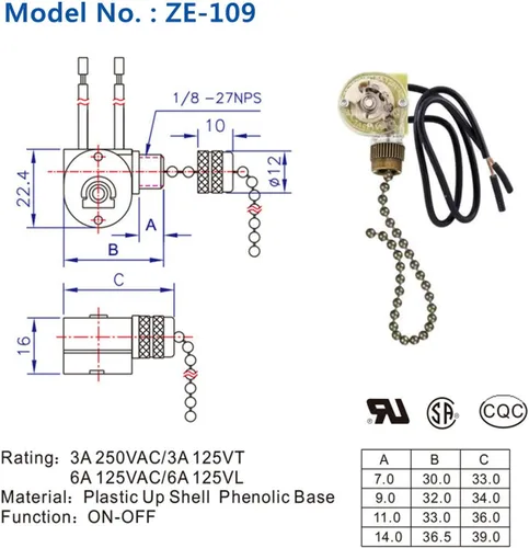 Vista 3 de Interruptor de cadena de tracción Zing Ear ZE-109 Interruptor de ventilador de techo Lámpara de repuesto para ventilador de techo, 2