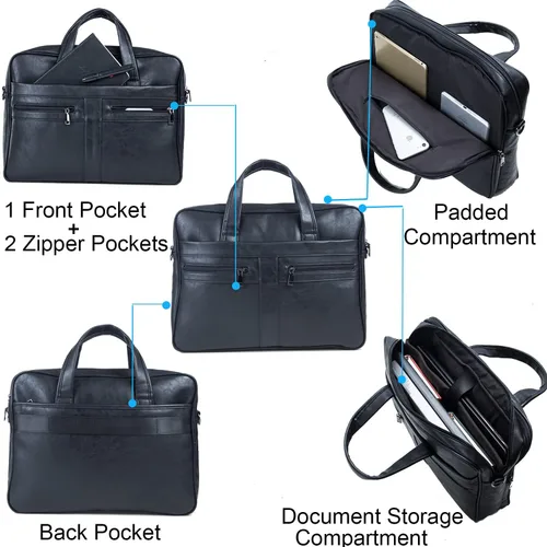 Vista 4 de seyfocnia Men's Leather Messenger Bag, Laptop Briefcase Business Satchel Computer