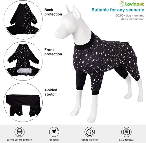 Vista 3 de Lovinpet Ropa para perros Pitbull – Lucky Stars - Ropa acogedora para perro, ajuste delgado, mameluco de Pitbull, pijama ligero sin botones, pijamas
