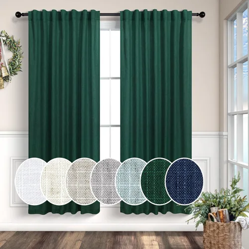Vista 93 de Cortinas de lino natural de 108 pulgadas de largo para sala de estar, juego de 2 paneles con bolsillo para cortinero y pestaña trasera, cortinas