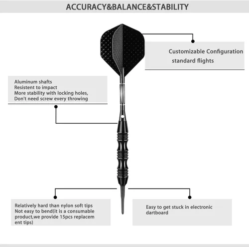 Vista 4 de Juego de dardos profesionales de punta suave de 20 gramos - 50 anillos de goma O-Rings + 30 dardos con punta de plástico + ejes de aluminio + 6