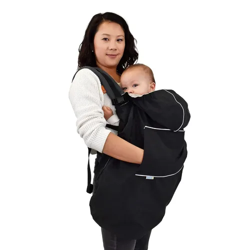 JAN & JUL Funda impermeable para bebé con capucha y bolsillos, universal para portabebés y cochecitos (Negro)