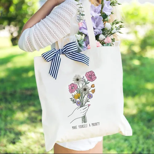 Vista 2 de Andeiltech Bolsa de lona para mujer, estética, bonita, para compras, comestibles, reutilizable, con cremallera interior, regalo para mujer