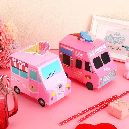 Vista 4 de Tenare 20 piezas de centros de mesa de helado para mesas, cajas de recuerdo con forma de camión, cajas de aperitivos para helado, contenedor