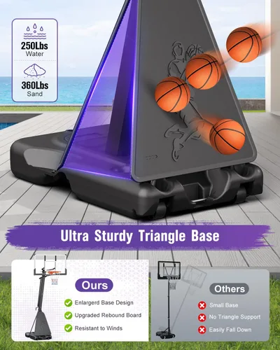 Vista 4 de TONBUX Aro de baloncesto para exteriores de 44/48/54 pulgadas, tablero trasero de policarbonato de 10 pies, portería de baloncesto ajustable de 10