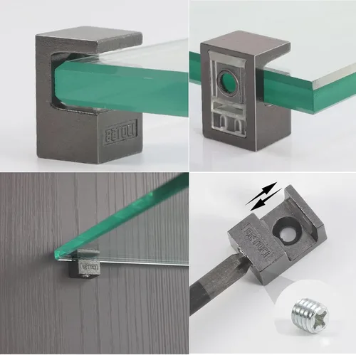 Vista 3 de Glass Shelf Bracket Glass Clamp Holder Adjustable Clamp Shelf Clip for 5-8mm Thickness - 4pcs