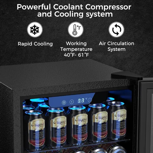 Vista 4 de Kndko Mini refrigerador de bebidas – Mini refrigerador de 48 latas con control digital de temperatura, luz LED, puerta reversible, perfecto