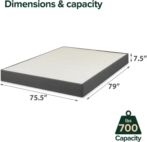 Vista 3 de Zinus Somier tapizado de metal y madera, base de colchón de 7.5 pulgadas, fácil montaje, diseño con paneles de tela, tamaño King