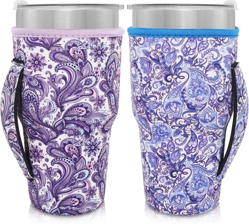Vista 10 de Mangas aisladas de neopreno con asa para vasos de 30 a 32 onzas, funda reutilizable para tazas de café helado para tazas de café XL de 38-42 onzas