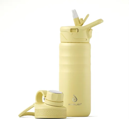 Vista 22 de IDEUS Botella de agua aislada de acero inoxidable con 2 tapas a prueba de fugas, termo para senderismo, ciclismo, 32 onzas, violeta