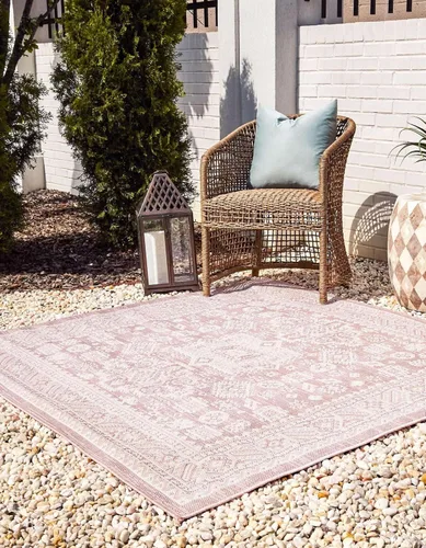 Vista 134 de Unique Loom Outdoor Aztec Collection Alfombra de área - Chalca (10 pies, redonda, azul/marfil)