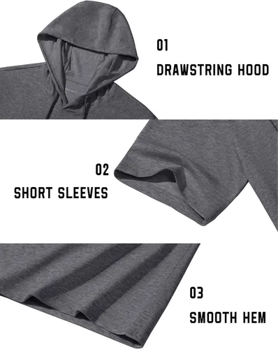 Vista 6 de TACVASEN Short Sleeve Hoodies for Men Cotton Hoodies Summer Sweatshirt Lightweight Breathable Workout Shirts Pullover