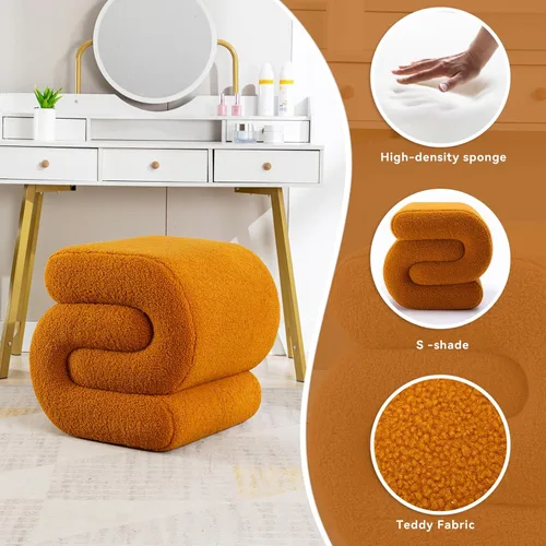 Vista 25 de FOXHUNTER Moderno otomano tapizado de terciopelo, cómodos taburetes de terciopelo, exquisita mesa auxiliar, taburete suave para zapatos, otomano