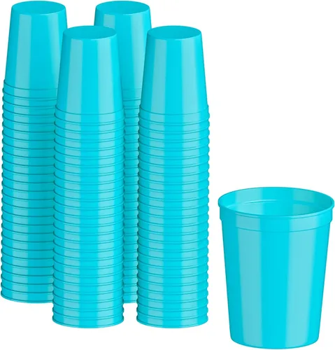 Vista 25 de PartyPrints Paquete de 100 vasos de plástico en blanco reutilizables de 16 onzas, vasos de estadio a granel, sin BPA, aptos para lavavajillas, vasos