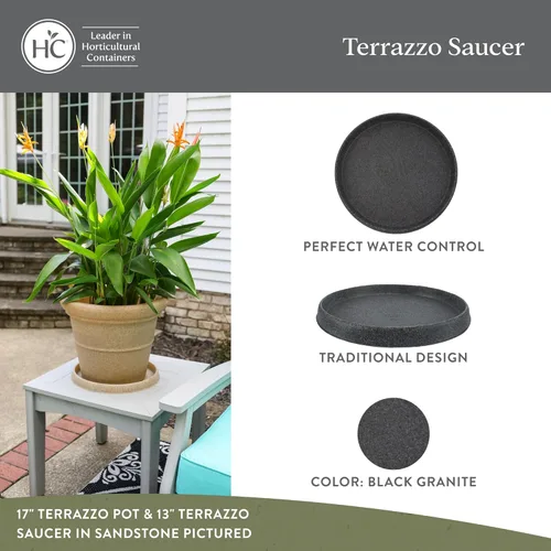 Vista 2 de The HC Companies Platillos para macetas de terrazo, platillo de plástico resistente para exteriores e interiores, bandejas para macetas para drenaje