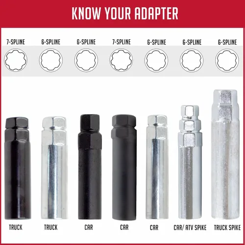 Vista 3 de Wheel Accessories Parts 1 llave adaptadora de tuercas de punta de 4.60" (116.8 mm) de largo, 6 tuercas estriadas con acabado de zinc brillante.