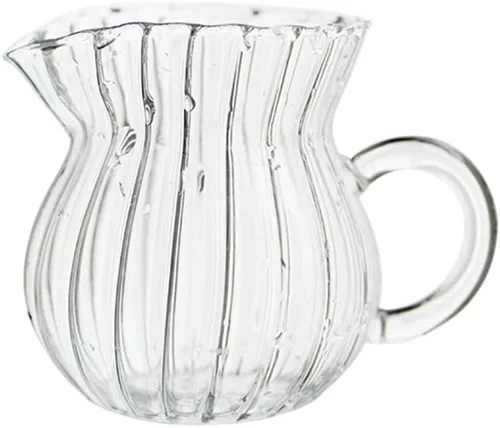 Vista 8 de CHOOLD Jarra de Crema de Cristal de Vidrio Creativo - Diseño de Rayas en Relieve, Jarra para Leche/Café/Servidor (4/5.5/9/12oz)
