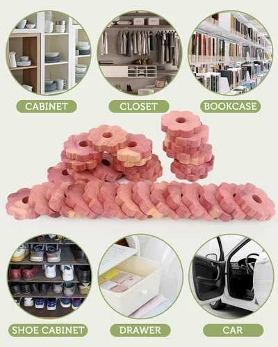 Vista 4 de Aryiten Bloques de cedro para almacenamiento de ropa, paquete de 32 anillos de cedro, tablones de cedro aromático para almacenamiento de ropa