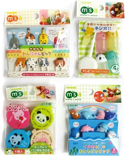 Vista 2 de Torune Food Picks Bento Lunch - Animales marinos/perro y gato/mini recipiente/estuche de salsa de soya - Juego de 4 tipos (Multi 4 piezas - A)
