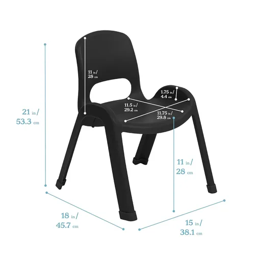 Vista 3 de ECR4Kids Silla apilable SitRight de plástico, 11 pulgadas, muebles de aula, negro, paquete de 4