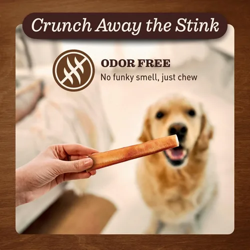 Vista 5 de Palitos masticables extra gruesos y libres de olor para perros grandes (6", paquete de 10) – Bocadillos para perros duraderos 100% naturales hechos