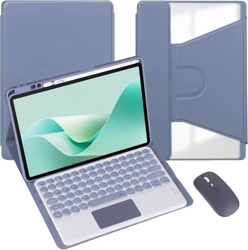 Vista 21 de Funda para tableta Samsung Galaxy Tab A8 de 10.5 pulgadas, teclado redondo inalámbrico desmontable Bluetooth, cubierta trasera transparente