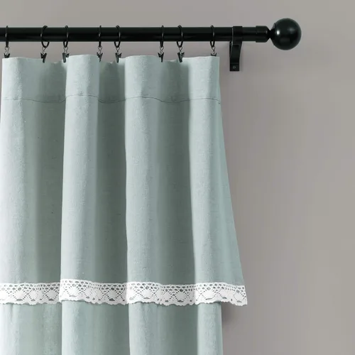 Vista 4 de Lush Decor Par de paneles de cortinas de lino con encaje para ventana, 84 x 38 pulgadas, azul