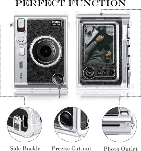 Vista 5 de Rieibi Funda protectora transparente para cámara instantánea Fujifilm Instax Mini Evo, funda rígida con correa para el hombro
