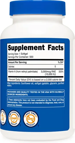 Vista 4 de Nutricost Vitamina A 10.000 UI, 500 cápsulas blandas (2 botellas)