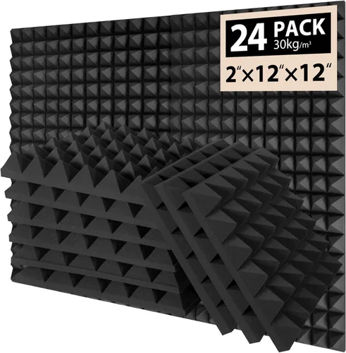 Vista 8 de Paquete de 12 Paneles de Espuma Acústica de 1" x 12" x 12" Paneles Insonorizados Negros Aislamiento Acústico para Pared Absorción Resistente al