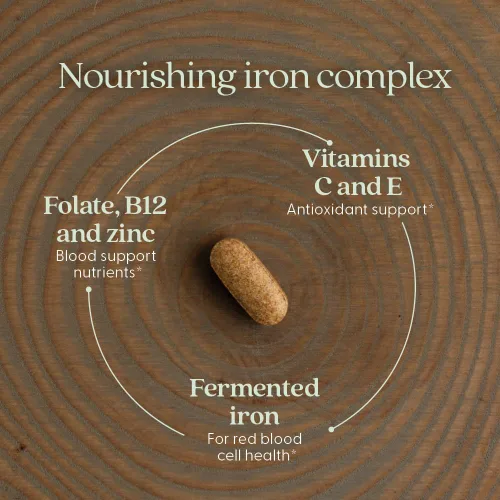 Vista 3 de Suplemento de hierro, complejo de hierro fermentado New Chapter con ingredientes orgánicos integrales + una dosis diaria sin estreñimiento, 60