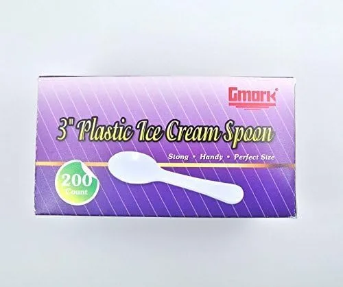 Gmark 200 cucharas de plástico blanco de 3 pulgadas, extra resistentes, sin BPA, paquete de 200, GM1002