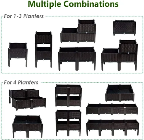 Vista 4 de Giantex Cama de jardín elevada, juego de 4 macetas elevadas con agujeros de drenaje para frutas y verduras, caja de plantación elevada al aire libre