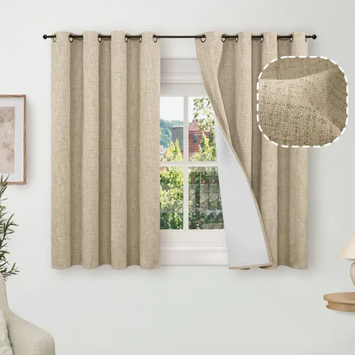 Vista 100 de Cortinas Opacas de Lino Azul Bebé para Guardería de 40 Pulgadas de Largo, 2 Paneles, Cortinas Cortas con Aislamiento Térmico Boho de Bloqueo Total